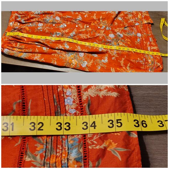 Ralph Lauren Red Floral Button Front FLAWED Midi Skirt 6 Cottagecore Prairie - Picture 7 of 13